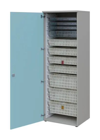 EUROMEDICA D - 66 skříň léková boxová, 1-dveřová, levá, 1950x660x535, korpus šedý, dvířka obloha